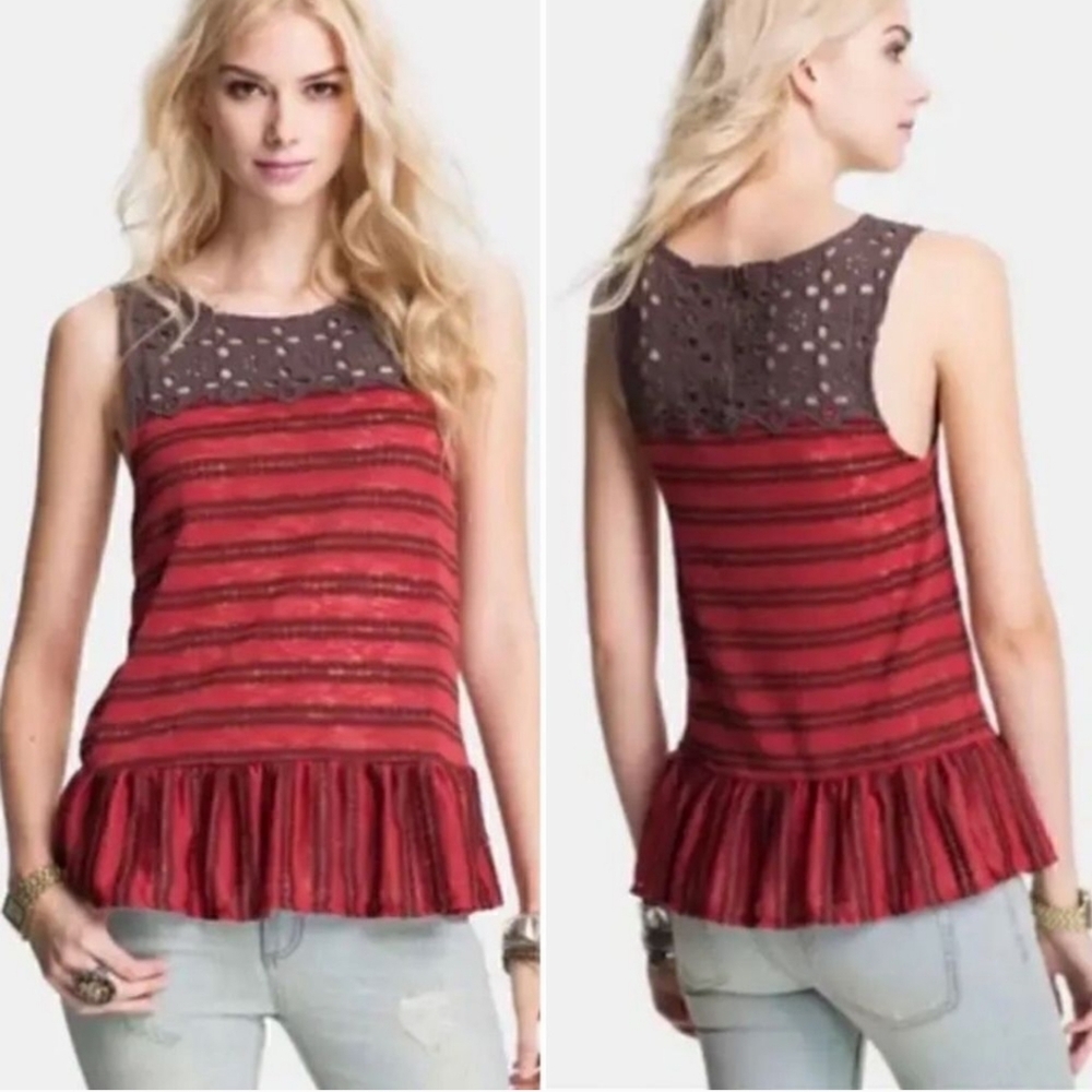 Free People Striped Crocheted Top